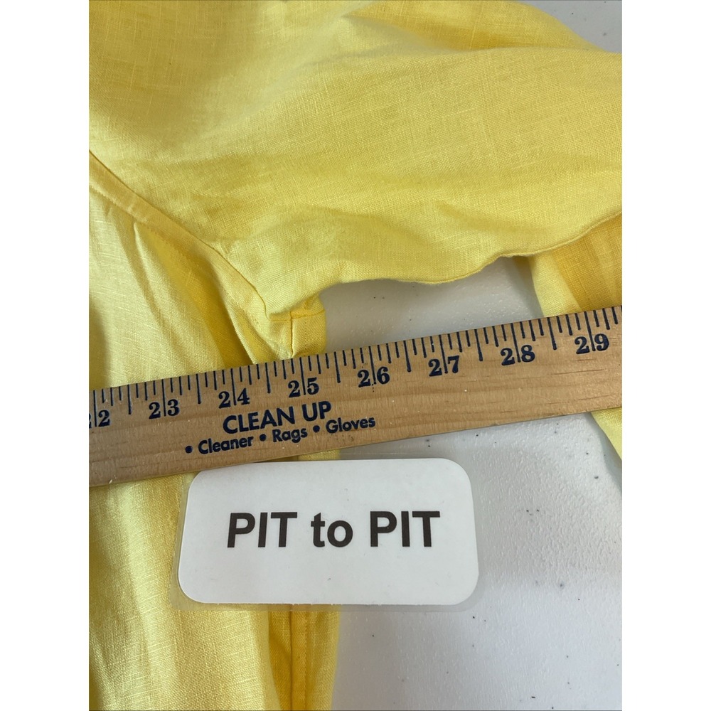 Lauren Ralph Lauren 2X Yellow Linen Button Up Shirt Crest Logo Coral Trim Beach - Picture 6 of 8